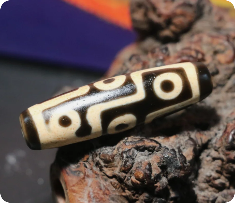 Energy Tibetan Old Agate Oily Fold Line 9 Eye Old Method dZi Bead Pendant 4A LzK