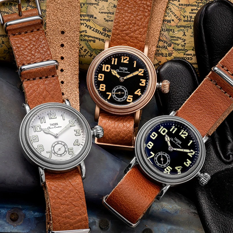 ثورن T013 ساعة كلاسيكية ST1700 حركة الياقوت فقاعة الزجاج ساعة فاخرة 5Bar مقاوم للماء حزام من الجلد مضيئة ساعة رجالي #1