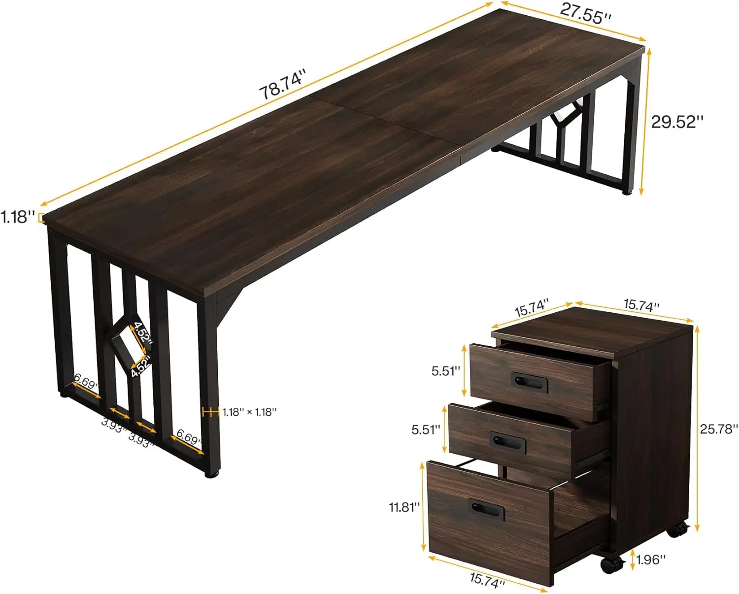 Tribesigns 78.7-Inch 2 Person Desk With File Cabinet, Extra Long Computer Desk With Storage Drawers, Double Desk For Two