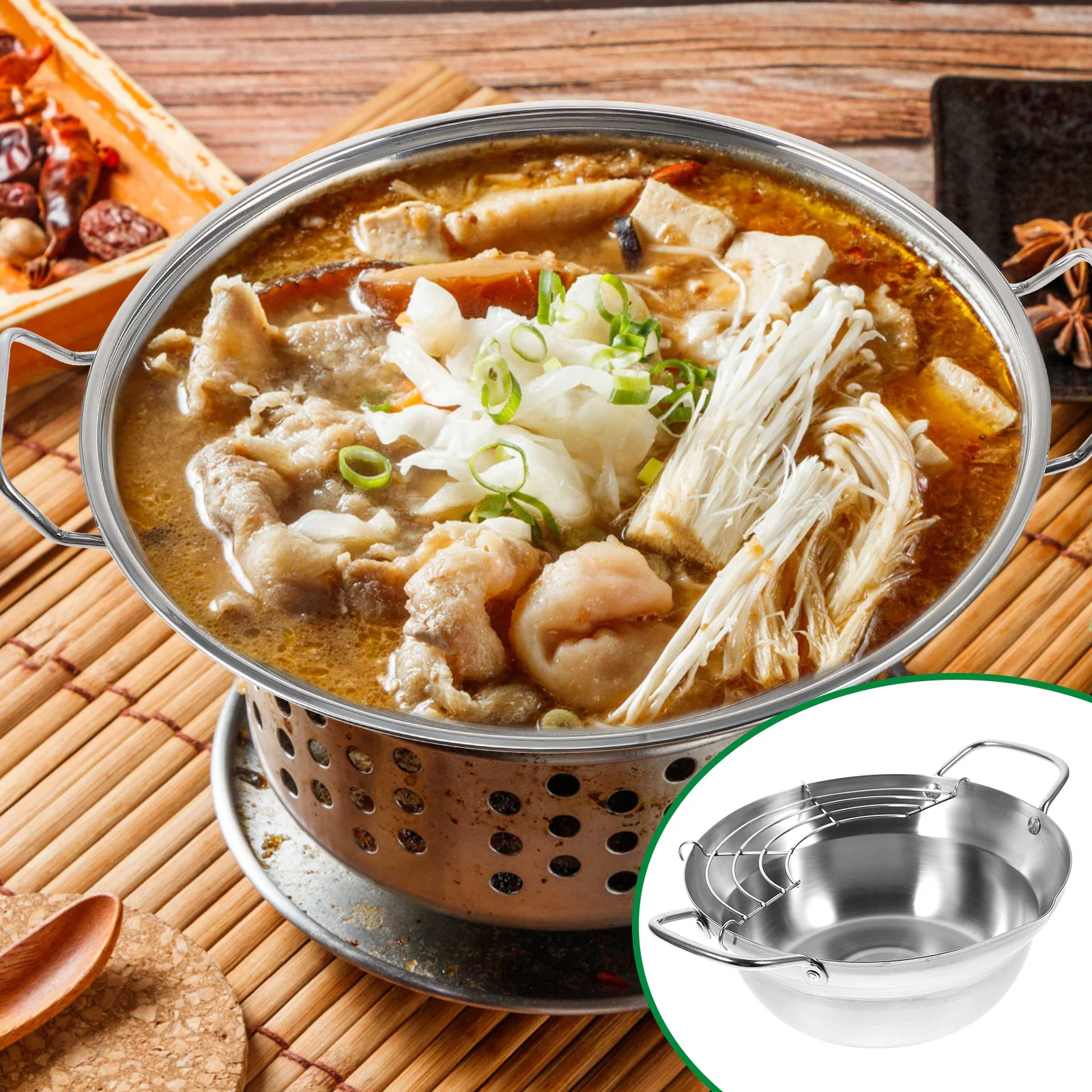 

1 pc Mini Non-Stick Frying For Induction Cooker Stainless Steel Deep Fryer Pot Portable Oil Pan Drainable Design Japanese Style