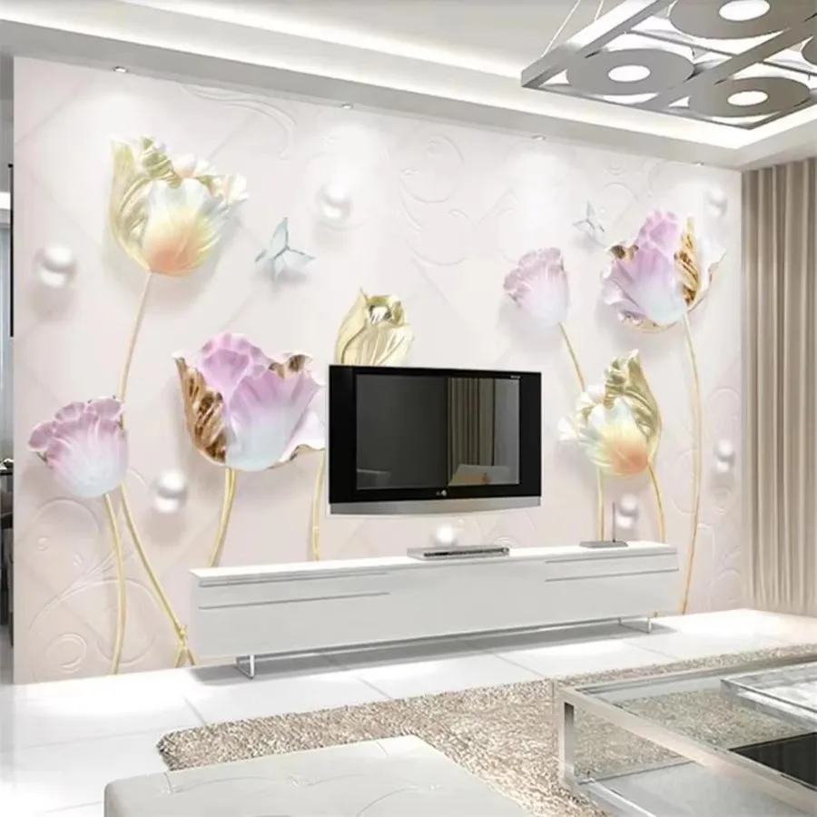 Обои на заказ, 3d фреска, изысканные ювелирные изделия в европейском стиле, цветы, papel de parede, роскошные тисненые украшения, фон с лилией, стена