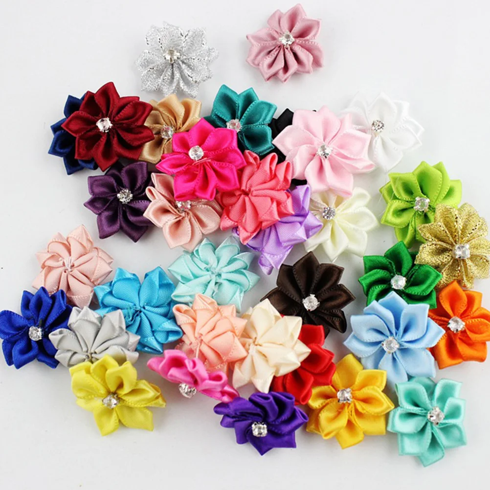 

200pcs Delicate Flower Shape Hair Accessories with Diamonds Polyester DIY Craft Decorations for Headdress Party Hat