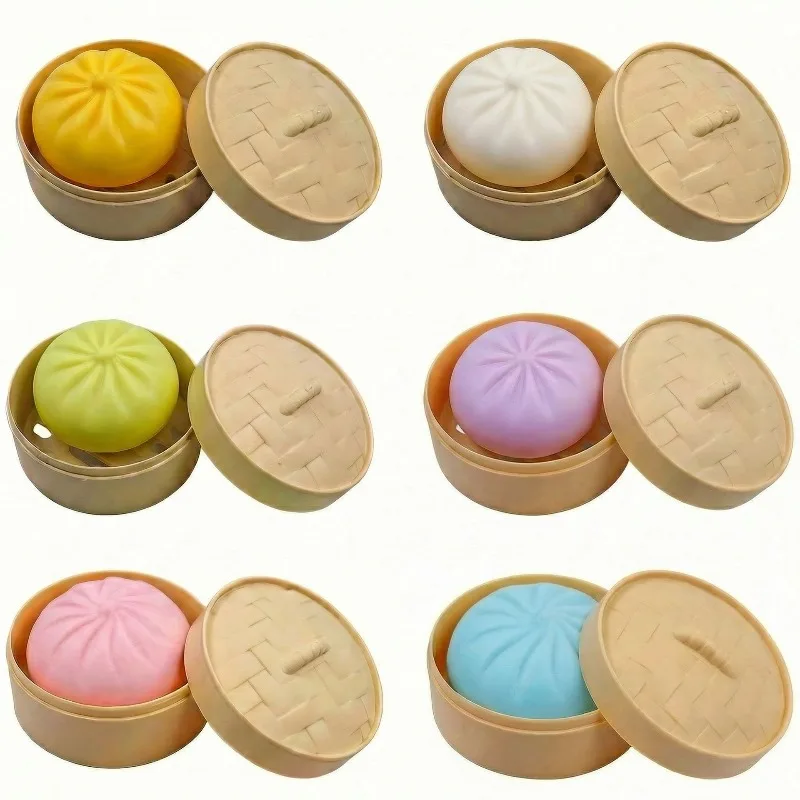 

Super Soft Flour Bun Pinch Squishy, Dumpling Stress Ball with Steamer Case