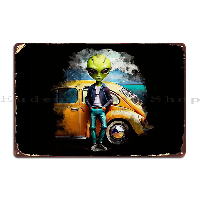 Alien On The Road Metal Sign Wall Plaque Pub Mural Cinema Printing Tin Sign Poster