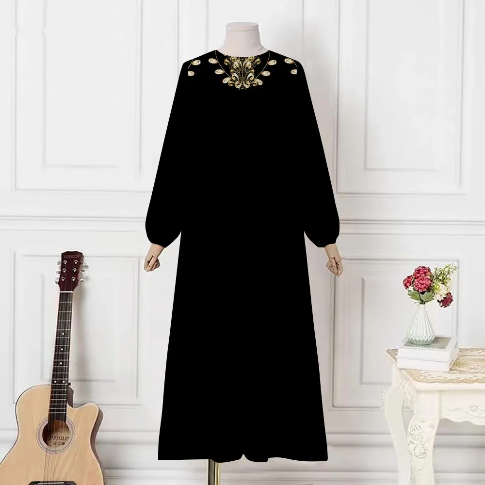 Ramadan Islamic Clothing Abaya Muslim Oversized O-Neck Long Sleeve Casual Abaya Dress 2024 Dubai Turkish Caftan Maxi Dresses