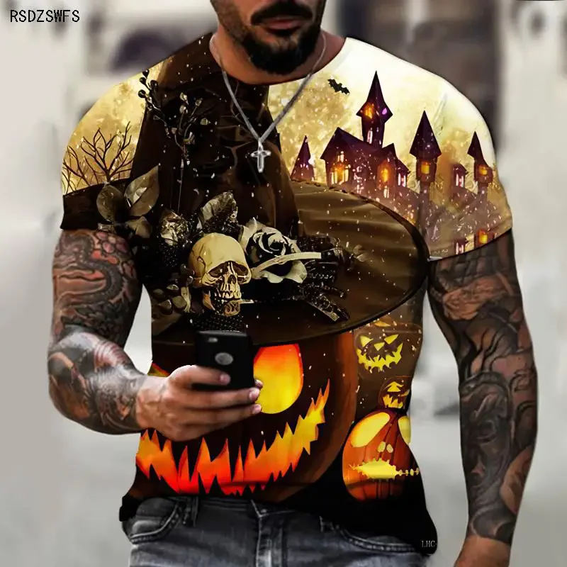 Halloween Pumpkin Lantern Festival Must-have 3D Printing Men’s Shirts Round Neck T-shirts Street Fashion Style Oversized Casual