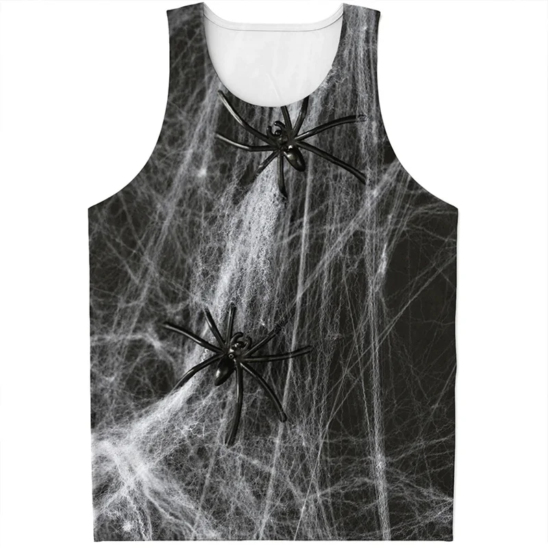 Fashion Spiders Cobweb Graphic Tank Top For Men Women 3d Print Halloween Vest Kids Summer Streetwear Tops Oversized Tee Shirts