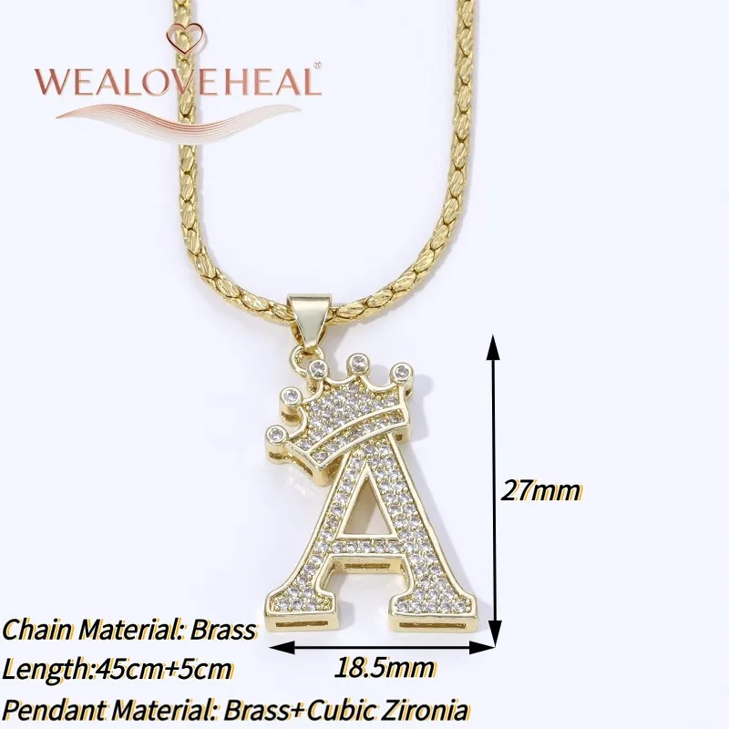 18K Vergoldete A-Z Kronen-Initial-Halskette, Iced Out CZ 26 Buchstaben-Anhänger-Kette, Personalisierter Hip-Hop-Schmuck Geschenk für Ihn und Sie – Detail 19