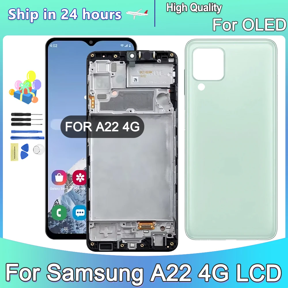 

OLED High Quality For Samsung A22 4G LCD Touch Screen With Frame For A22 4G LCD Display Digital Touch Screen Replacement