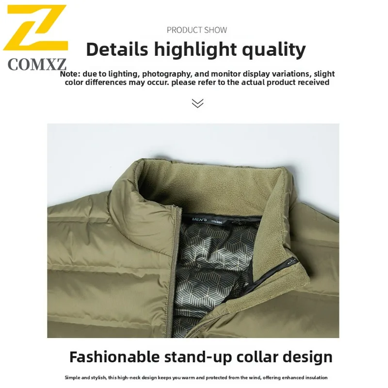 COMXZ Down Jacket Lightweight Waterproof Stand Collar Travel Puffer Jacket Skiing Versatile Casual Winter Jacket Men's Clothing