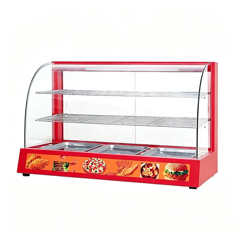Commercial Red Curved Three-Tier Heated Holding Cabinet, Food Holding Display Cabinet, Prepared Foods Display (Customized)
