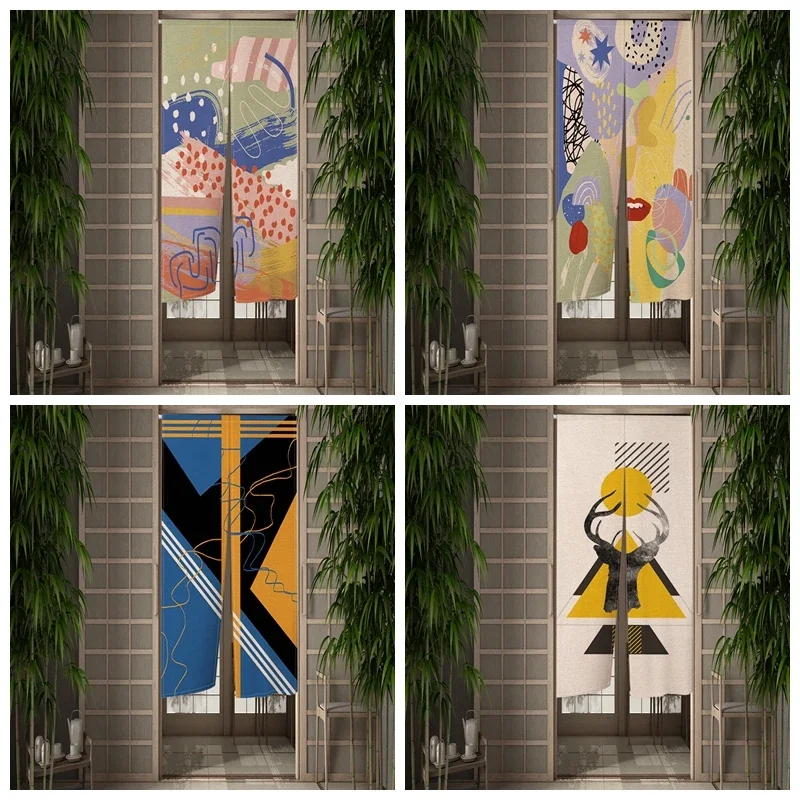 Japanese Door Curtain Mysterious Waves Printed Partition Kitchen Doorway Restaurant Decor Noren Washable Bathroom Half-Curtain