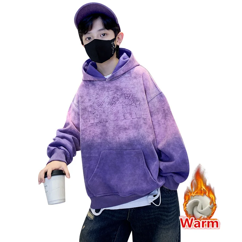 

2025 Boys Winter Warm New in Hoodies and Sweatshirts For Child Purple Novelties Fleece-Lined Outerwear Kids Thick Sweatshirt