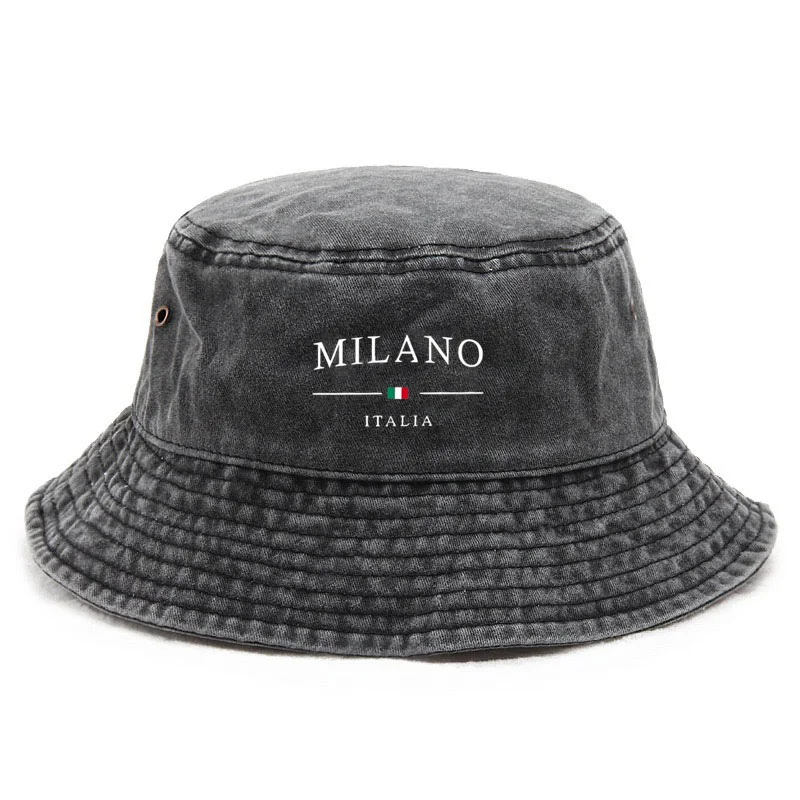 

Milano Cotton Washed Bucket Hat Vintage Fishing Hat Sun Protection Outdoor Soccer Fan Cap Italian Football Culture Streetwear