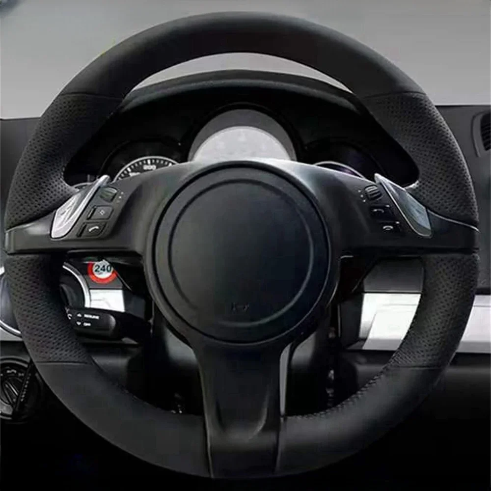 

DIY High Quality Genuine Leather Anti Slip Car Steering Wheel Cover Accessories For Porsche Cayenne Panamera 2010 2011 2012