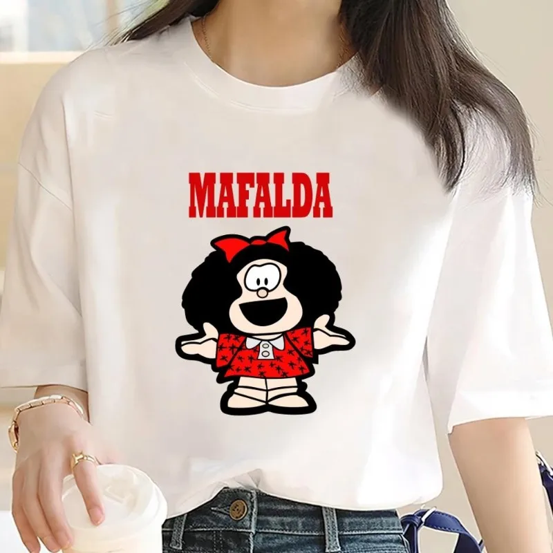 Cartoon Mafalda Cute T Shirt Men Couple Combination Women Clothes Short Sleeve Collar Fashion Cotto