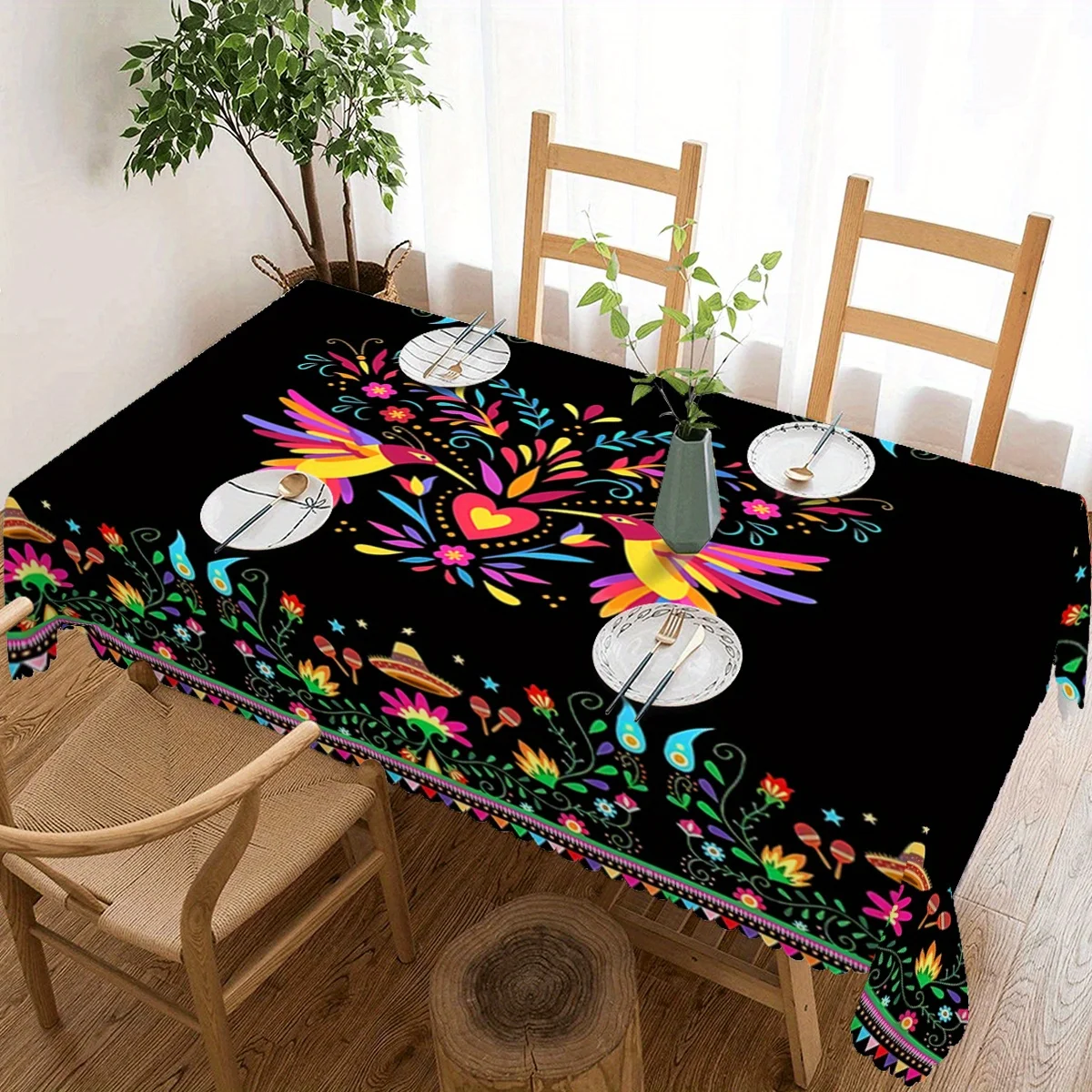 Mexican Fiesta Colorful Rectangle Table Cloth for Table Decor Holiday Waterproof Reusable Tablecloth for Tables Kitchen Dining
