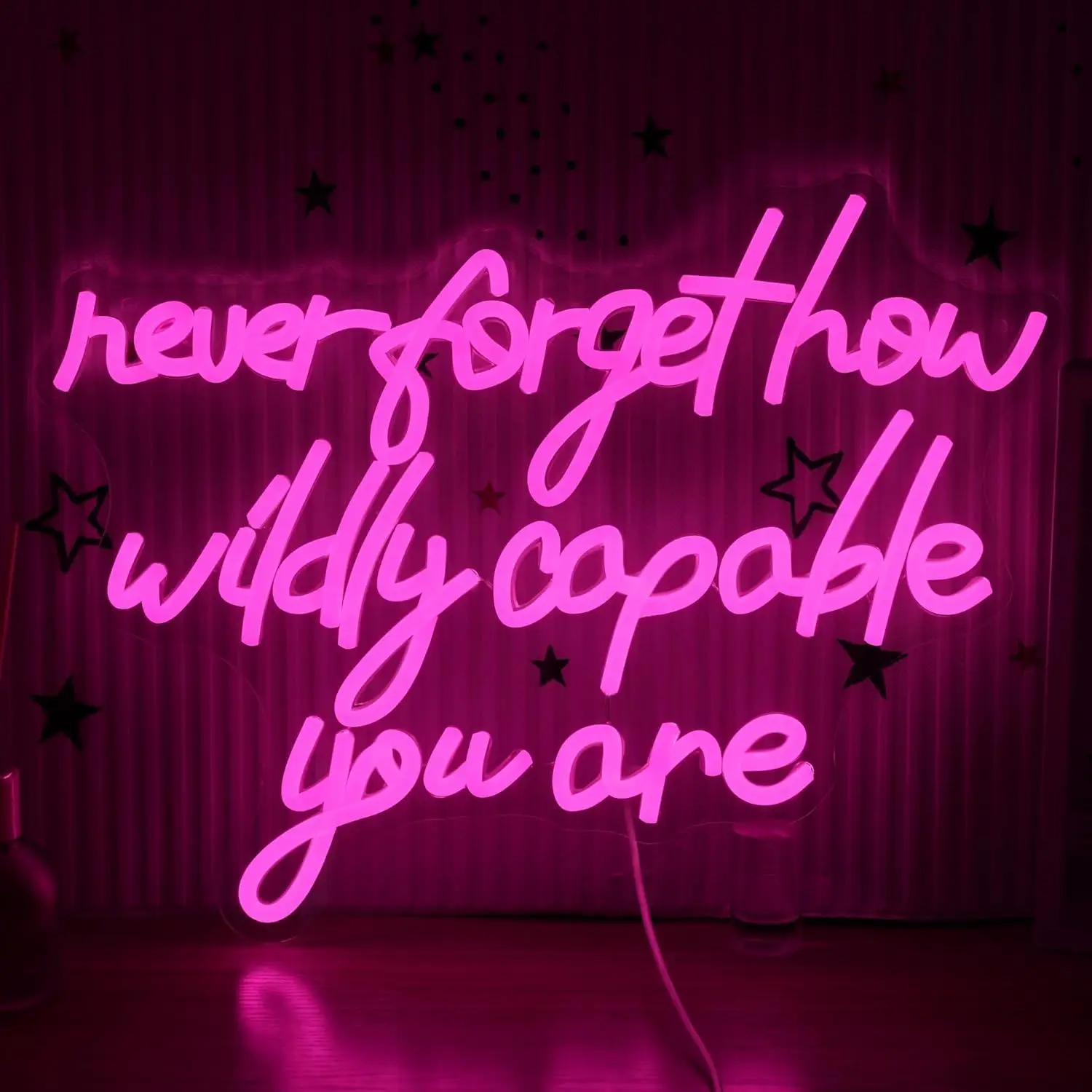 Never Forget How Wildly Capable You Are Neon Sign Dimmable LED Light for Bedroom Office Bar Classroom Inspirational Wall Decor