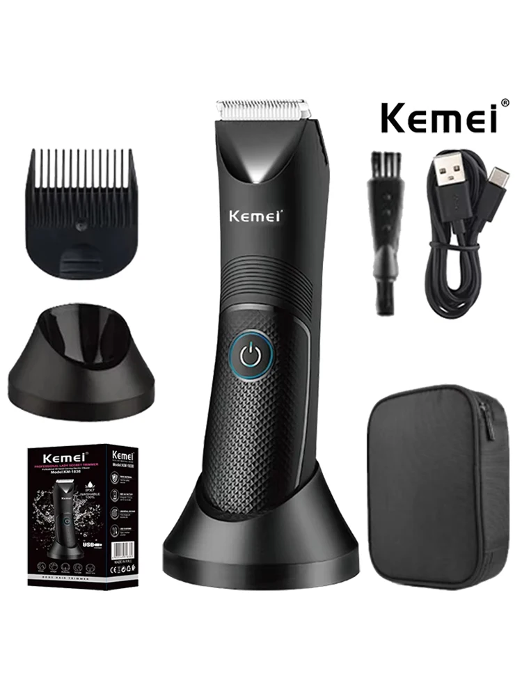 Kemei lavable aine corps tondeuse pour hommes femmes électrique visage barbe tondeuse à cheveux Rechargeable boule pubienne rasoir corps toiletteur