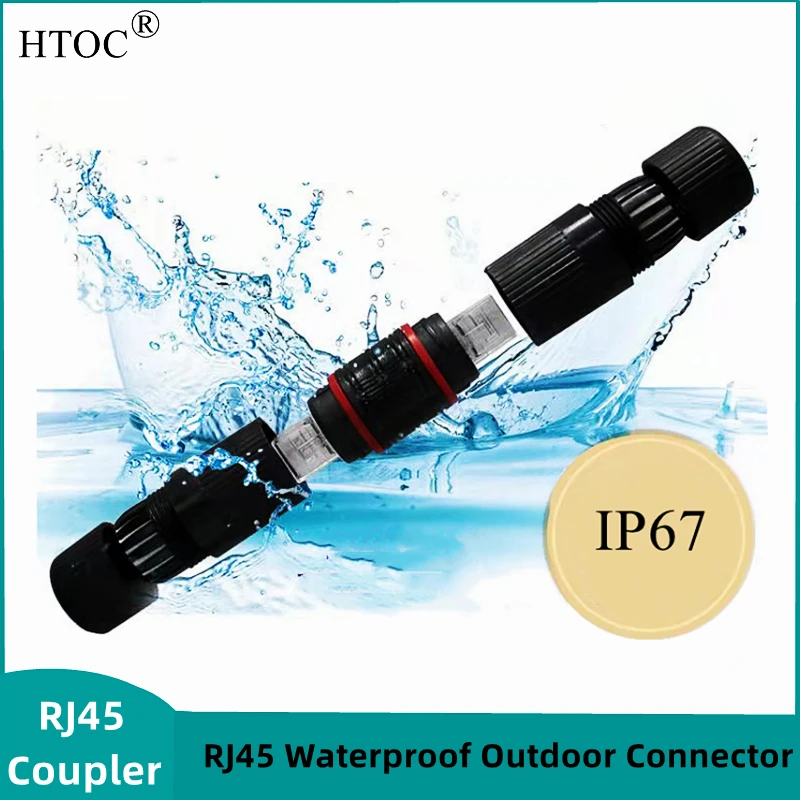 HTOC RJ45 Waterproof Outdoor Connector Ethernet Coupler CAT5/CAT5E/CAT6/CAT6A IP67 Connector Female To Female (Black)