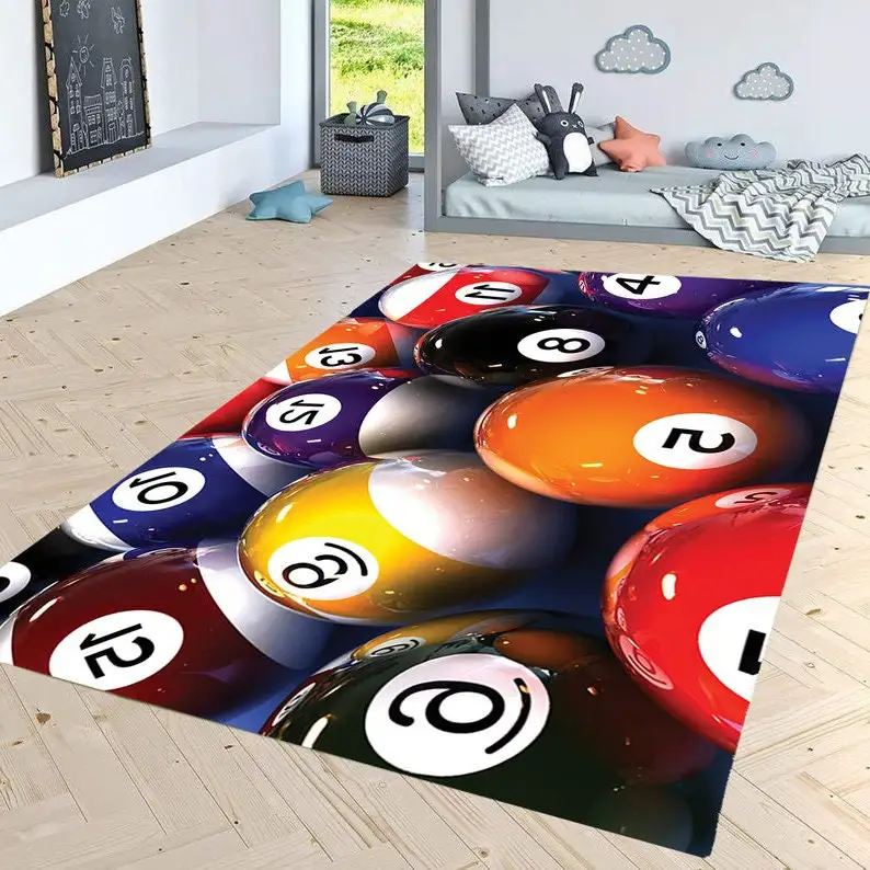 Billiards Flannel Floor Rugs Decorative Fan Club Decor Ball Flaming Design Player Gift For Him Carpet Game Zone