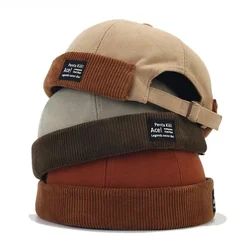 Vintage Beanie Hat Without Visor Docker Brimless Hats Retro Dome Corduroy for Men Women Hip Hop Streetwear Winter Autumn Cap
