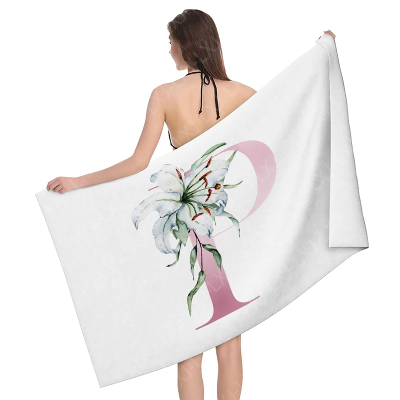 Watercolor Lily 26 Alphabet Beach Towel Extra Large Bath Towel Soft and Absorbent - Great for Outdoor Camping, Vacation