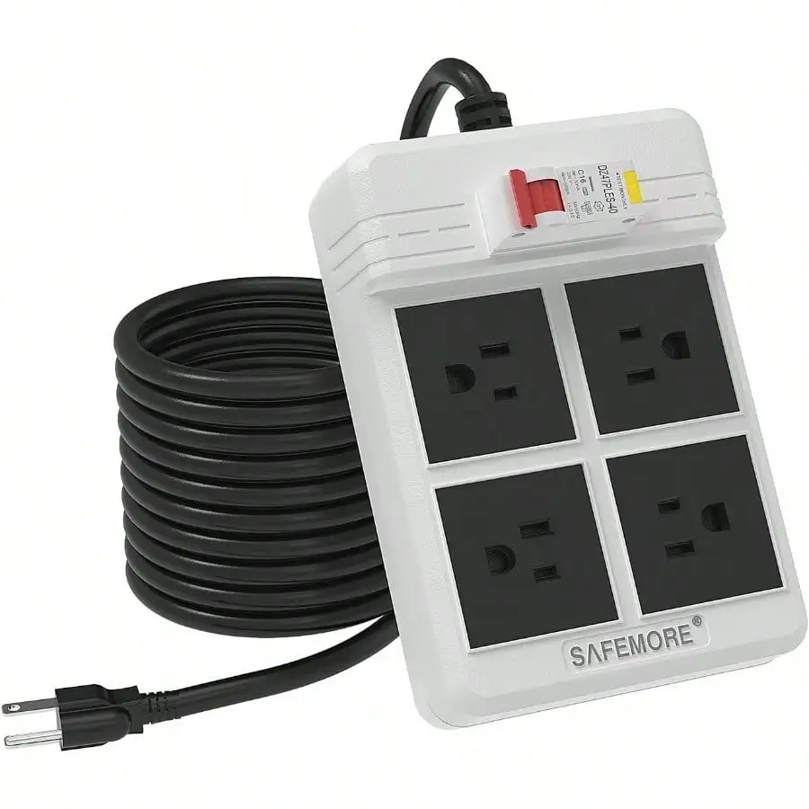 GFCI Power Strips With 9.84 FT Heavy Duty Extension Cord 4 Gang Sockets 15A Fused SAFEMORE Power Strip 1875J With 30mA RCBO Leak