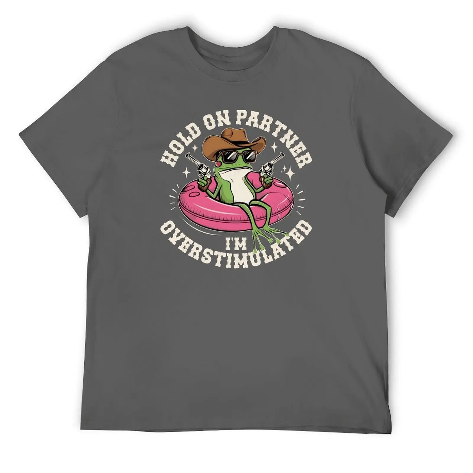 Hold On Partner I'm Overstimulated - Floatie Frog T-Shirt sublime Anime t-shirt oversized graphic tee mens t shirts