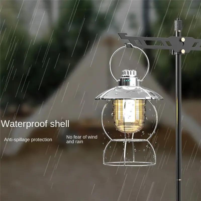 DT35！ Rechargeable LED Camping Portable Lantern Light Outdoor Waterproof Retro Tent Lamp Fishing Travel Lighting White