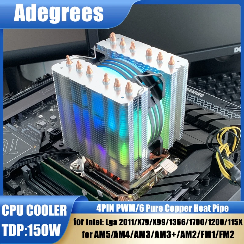 CPU Cooler 6 HeatPipes ARGB PWM Processador Radiador de ar Ventilador silencioso para LGA1700 1200 1151 1150 AM4 AM5 Ventilador