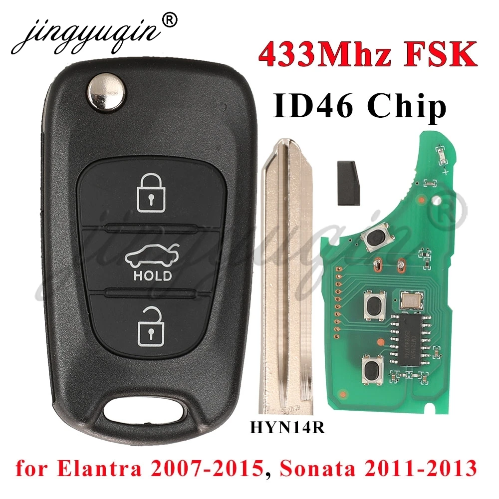 Jingyuqin HYN4R مفتاح السيارة عن بعد لشركة هيونداي إلنترا 2007-2015 سوناتا 2011-2013 433Mhz FSK ID46 PCF7936 رقاقة فليب فوب التحكم #1