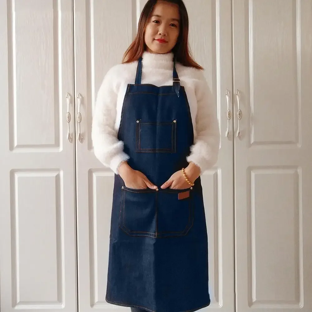 1-3PCS Haushalt Denim Schürze Öl-beweis Kann Hände Abwischen Küche Kochen Männer Frauen Erwachsene Mit Werkzeug tasche Mode Kaffee Über Schürze