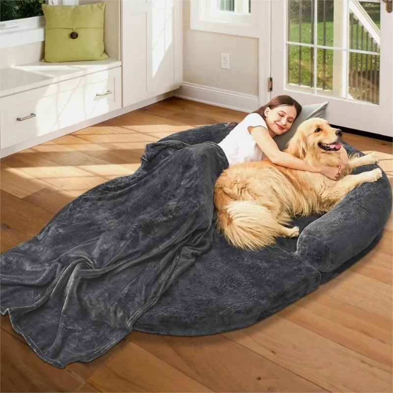 Human Dog Bed for Adult People, Large Gaint Shared Bed Foldable Adjustable Flufelbed Standard Cloud Bed with Memory Foam