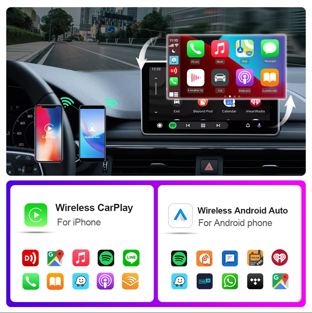 KeRestoQuebec umei-Adaptateur CarPlay et Android Auto Smart AI Box, Dongle Plug matchs Play, 2 en 1, Sans fil, Volkswagen, Toyota, KIT, Volvo