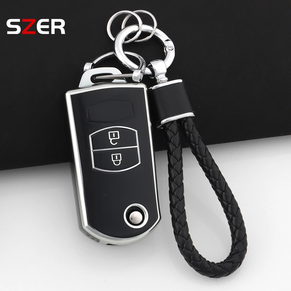For Mazda 3 2 6 2003 2004 2005 2006 2007 2008 2009 2010 2011 2012 2013 2 Buttons Soft TPU Folding Car Key Case Cover Fob Holder