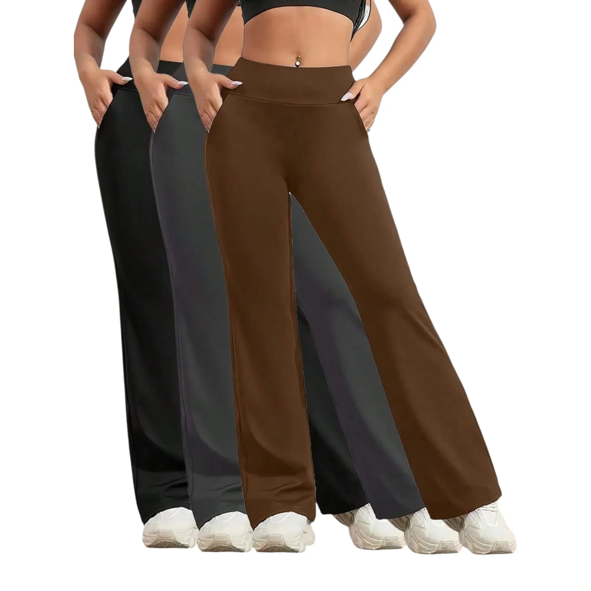 3-teilige Yoga-Hose mit hoher Taille und Bauchkontrolle für Damen mit Taschen, sportliche Stretch-Kompressions-Leggings