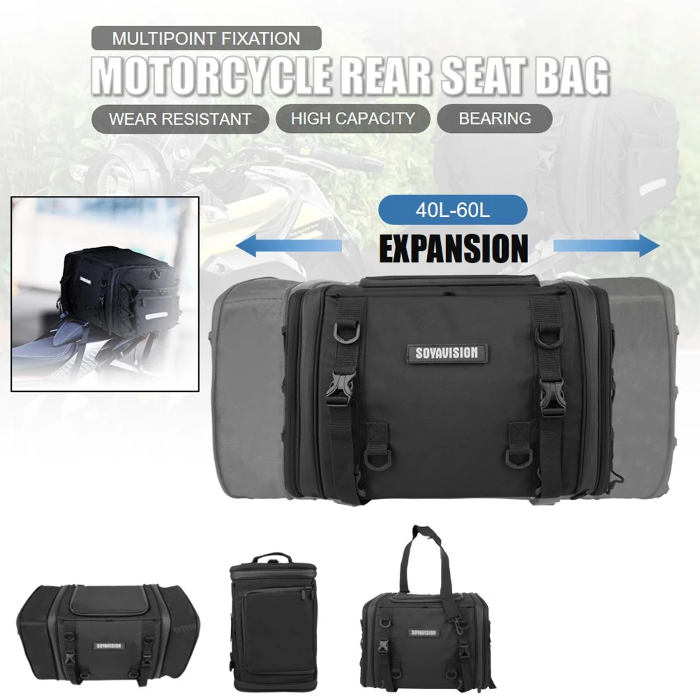 

Motorcycle Rear Seat Bag Travel Luggage Waterproof 40L-60L Expandable Motor Tail/Trunk/Rack Bag For Most motorcycle