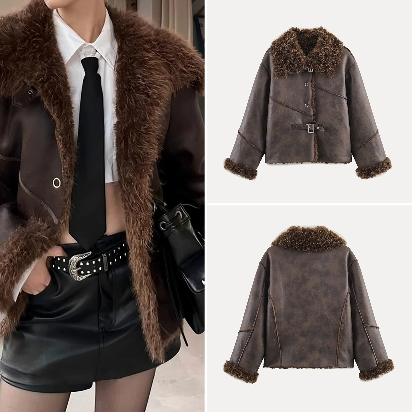 

2025 Autumn New Faion Thiened Leather And Fur Inteated Commuting Women's Coat Individuali And Elegance Combined