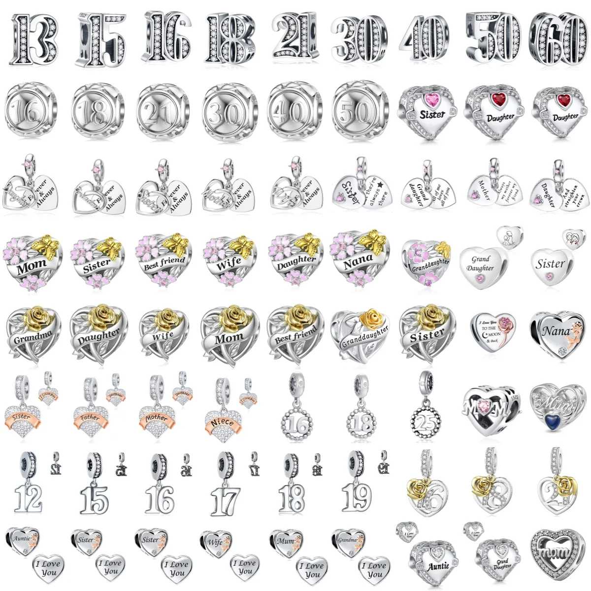 

Hot sell 925 Silver primitive figure Series 40 13 15 Charm Heart Mom BFF Pendant Bead Fit original Bracelet women jewelry Gift