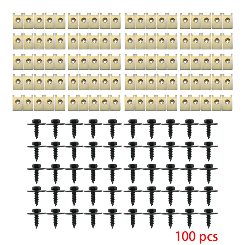 

100 шт. металлических автомобильных винтов-фиксаторов для кузова, крыльев, бамперов, U-образных гаек, клипс, прокладок, крепежных элементов для BMW E46 E92 E90