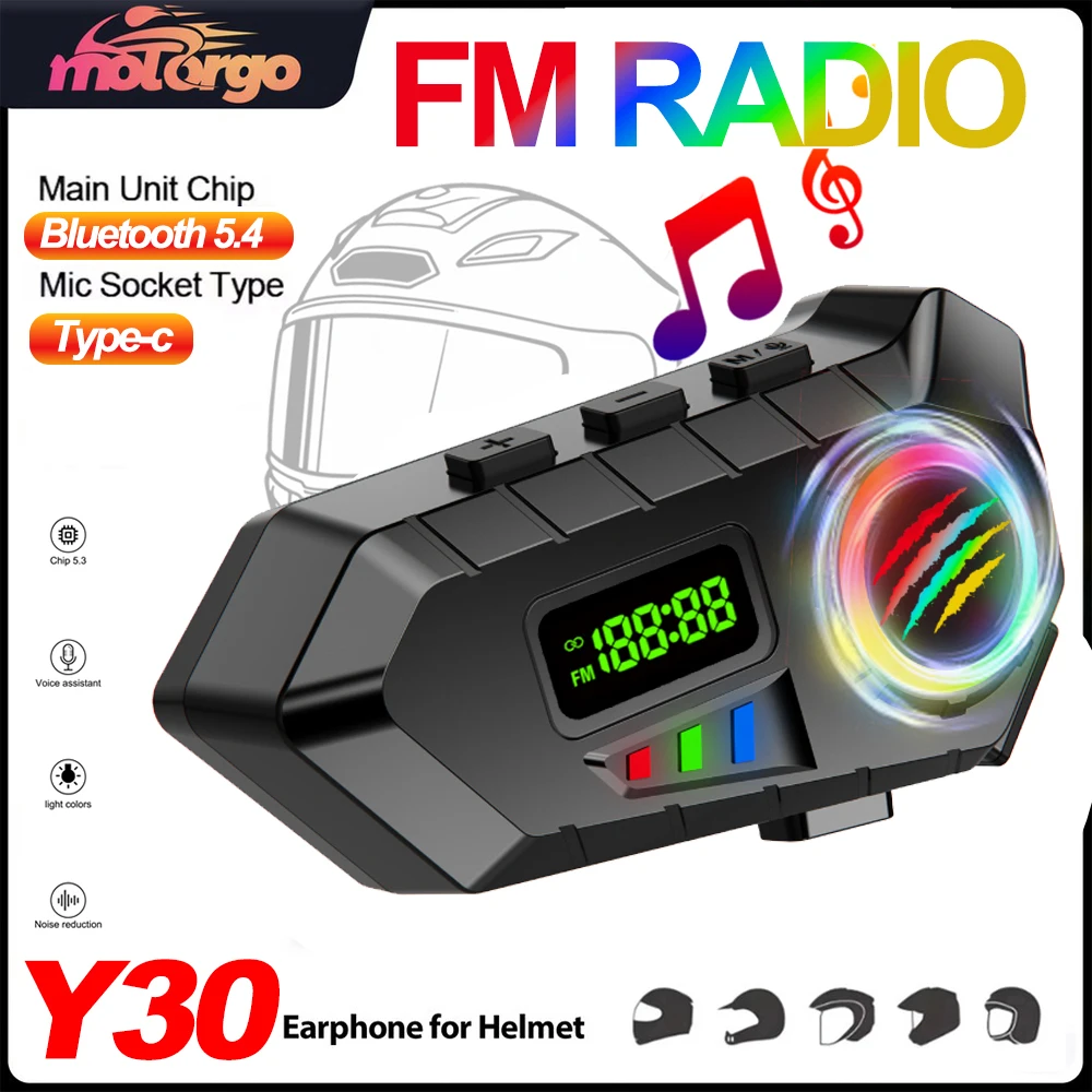 

Y30A с FM-радио, гарнитура для мотоциклетного шлема, ЖК-дисплей, наушники Bluetooth 5,4, водонепроницаемые наушники для мотоциклетного шлема