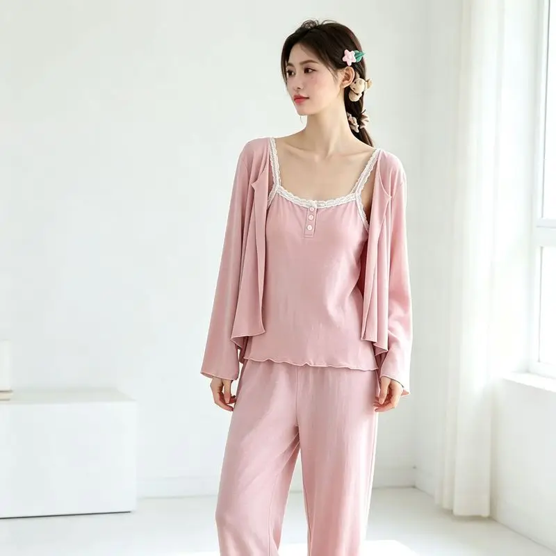 Cozy Women‘s Soft Modal 3-Piece Pajama Set, Long Sleeve Top & Camisole with Padded Cups & Pants, Breathable Lightweight Versatil
