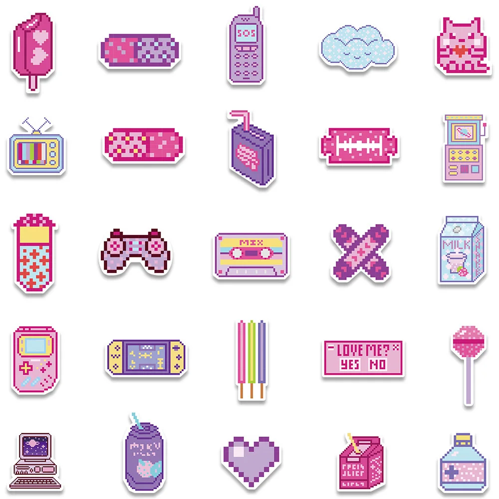 10/30/50pc INS Style Cute Pink Pixel Cartoon Stickers Decal Laptop Luggage Phone Scrapbook Guitar Car Decoration Sticker Kid Toy