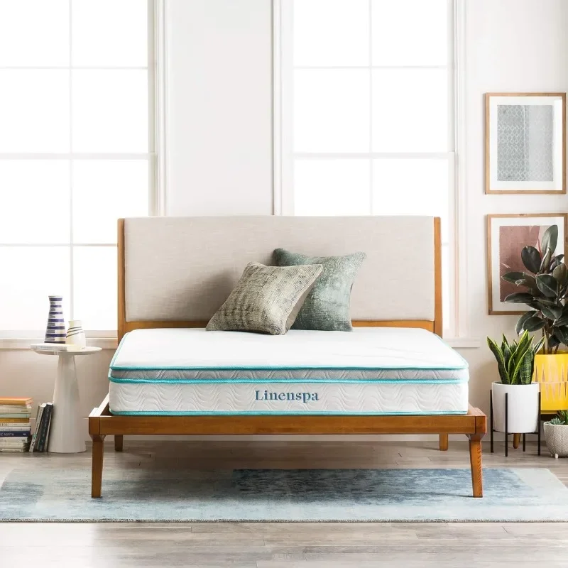 Linenspa 8 Inch Memory Foam and Spring Hybrid Mattress - Medium Firm Feel - Bed in a Box - Quality Comfort and Adaptive Support