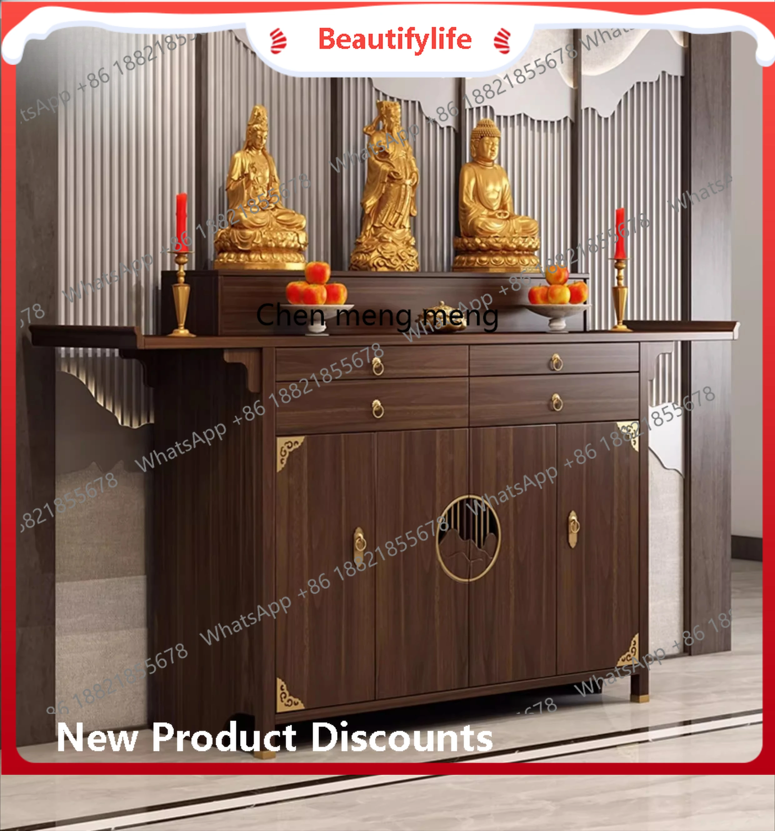 

Solid wood, Buddhist platform home incense case table, Guan Gong Guanyin Bodhisattva Buddha statue cabinet, small tribute H
