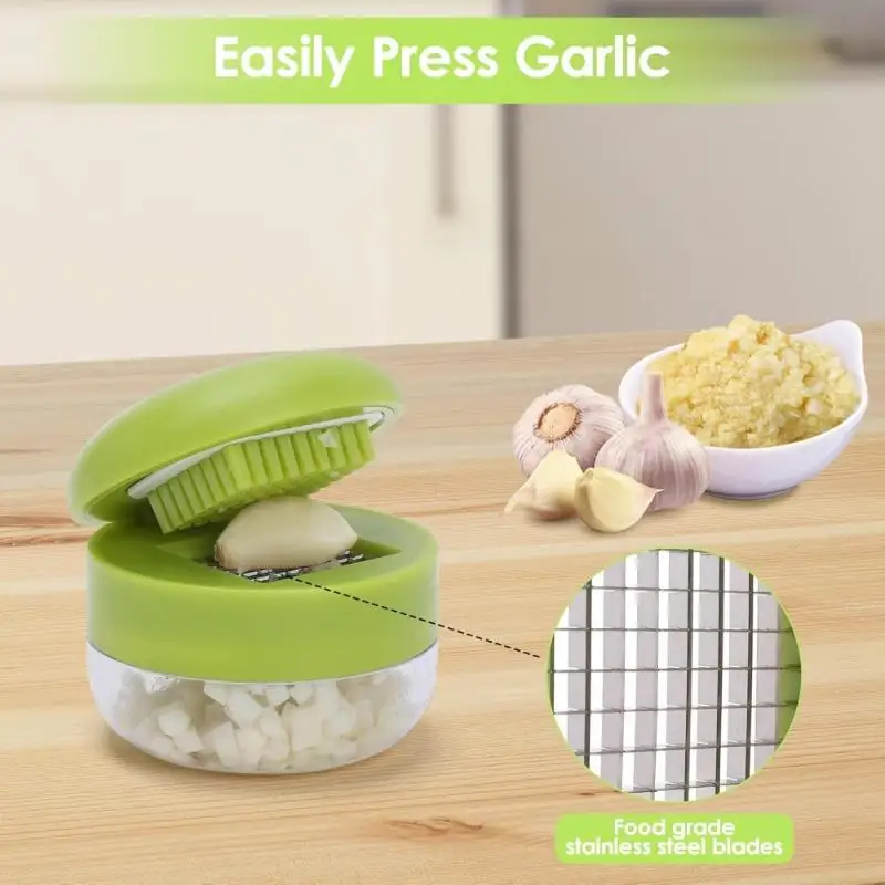 1Pc Multifunctional Garlic Press Manual Mincer ABS And Stainless Steel Garlic Slicer Handheld Ginger Masher With Storage Case^..