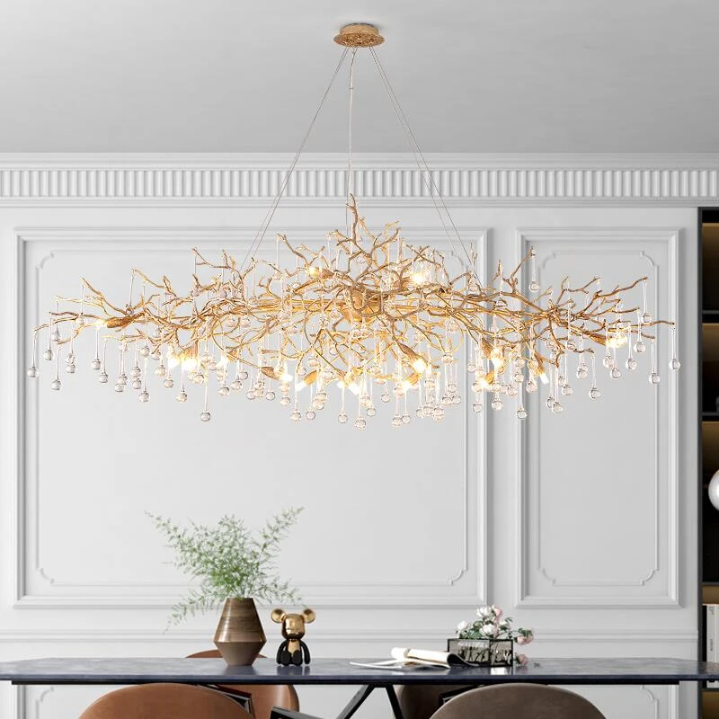 Modern Crystal Chandelier Gold Pendant Light LED Luxury  Indoor Lighting for Home Decor Copper Branches Designer Suspension Lamp