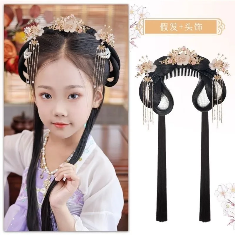 

Chinese Ancient Wig Girl's Hanfu Wigs Headdress Antique Style Cos Synthetic Pad High Hair Bun Comb Design Of Wigs