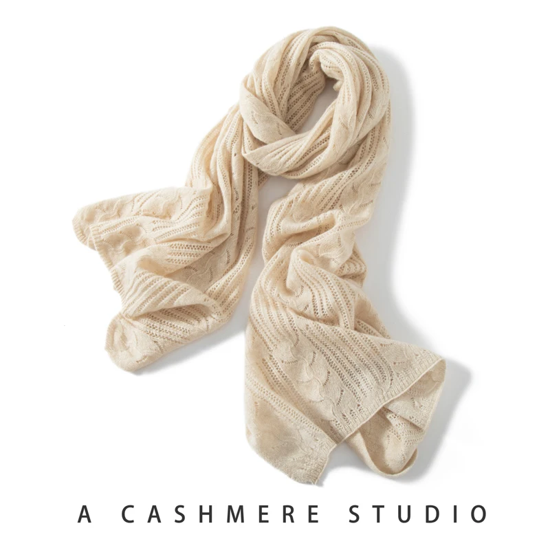 100 Cashmere Scarf for Women Winter Soft Warm Fashion Knitted Pashmina shawl Solid Color Hollow Jacquard Long Shawl Wrap